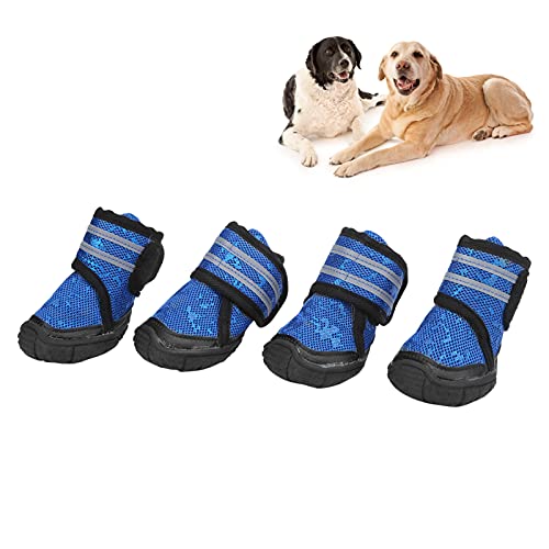 Snufeve6 Hundeschuhe, verstellbare 4-teilige Hundestiefel, dick, weich und elastisch, rutschfest mit reflektierenden Riemen für kleine mittelgroße Hunde als für Haustiere(Blau, von Snufeve6