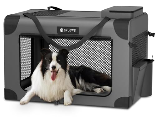 SNUOWU Faltbare Hundebox, 91,4 cm, 3 Türen, tragbare Reise-Hundebox für große Hunde, faltbare weiche Hundebox, Haustierhütte für drinnen und draußen, Haustierhaus (91,4 cm L x 63,5 cm B x 63,5 cm H, von Snuowu