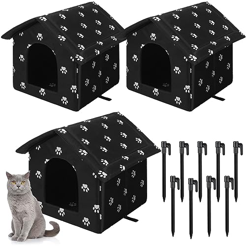 Soaoo 3 Stück Katzenhäuser für Outdoor Katzen Streunende Warme Katzen Unterschlupf Wetterfest Außen Katzenhaus Indoor Faltbare Haustierhöhle mit Zeltheringen für Winter Wildtier Hunde (Pfote, 45,2 x von Soaoo