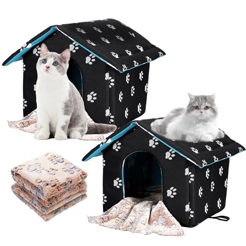 Soaoo 4 Stück Outdoor Feral Katzenhaus Haustier Decken Set Streunende Katzen Unterschlupf Wetterfest Warm und Isoliert Katzenhaus Faltbar Warm Shelter Wildtier Zelt Bett für Winter Outdoor (Klein) von Soaoo