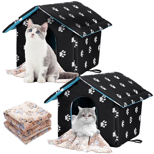 Soaoo 4 Stück Outdoor Feral Katzenhaus Haustier Decken Set Streunende Katzen Unterschlupf Wetterfest Warm und Isoliert Katzenhaus Faltbar Warm Shelter Wildtier Zelt Bett für Winter Outdoor (Medium) von Soaoo