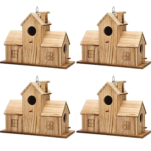 Soaoo 4 Stück Weihnachts-Vogelhaus aus Holz für den Außenbereich zum Aufhängen Vogelhaus mit Loch, großes Vogelhaus, natürliches Holz, Vogelhaus für Bluebird Finken Zaunkönig Kardinäle für Garten von Soaoo