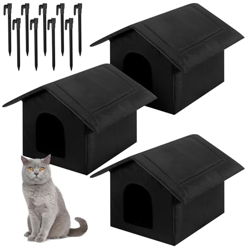 Soaoo Katzenhäuser für Outdoor-Katzen, streunende warme Katzen, Unterschlupf, wetterfest, für den Außenbereich, faltbar, Haustierhöhle mit Zeltheringen für den Winter, Wildtiere, 35,1 x 30 x 35,1 cm, von Soaoo