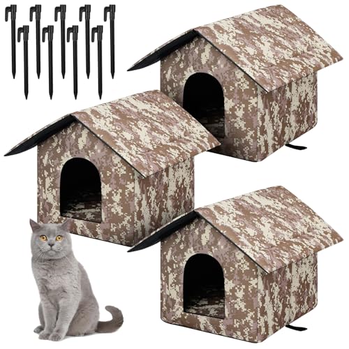 Soaoo Katzenhäuser für Outdoor-Katzen, streunende warme Katzen, Unterschlupf, wetterfest, für den Außenbereich, faltbar, Haustierhöhle mit Zeltheringen für den Winter, Wildtiere, 35,1 x 30 x 35,1 cm, von Soaoo