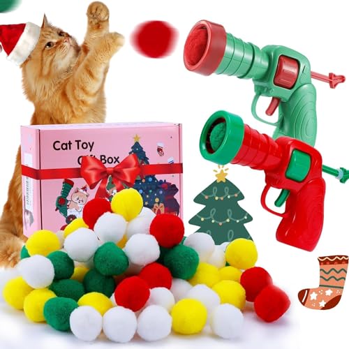 Sobirdos 2 Katzenspielzeug-Werfer, 50 Katzenspielzeug Bälle,Weiche Katzenbälle,Katzenball Würfe,Katzenspielzeugwerfer,Bunte Geräuschloser Katzen Spielzeug,Kätzchen Pompon Spielzeug Bälle von Sobirdos