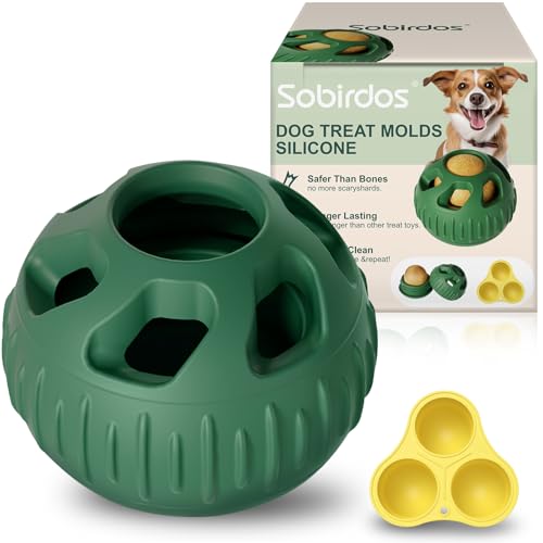 Sobirdos 2pcs Hundekauspielzeug mit Silikontablett Form, Gefrorene Hundefutter Snack Bälle, Hundeleckerli Formen Silikon, einfrierbares füllbares Gummi Hundespielzeug von Sobirdos