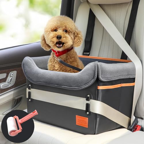 Hundeautositz – Hundebett für kleine Hunde, wasserdicht, Booster-Sitz, Clip-on-Geschirr und dicke Memory-Schaum-Polsterung, Haustier-Reisebett, kleine Hunde, Autositzbezug für Rücksitz, von Soboll