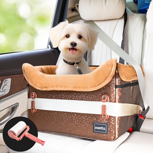 Hundeautositz – Kunstleder-Hundebett für kleine Hunde, wasserdichter Sitzerhöhung, Clip-on-Geschirr und dicke Memory-Schaum-Polsterung, Haustier-Reisebett, kleiner Hunde-Autositzbezug für Rücksitz, von Soboll