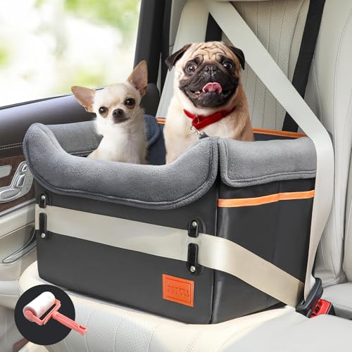 Hundeautositz – mittelgroßes Hundebett für kleine Hunde, wasserdicht, Booster-Sitz, Clip-on-Geschirr und dicke Memory-Schaum-Polsterung, Haustier-Reisebett, kleiner Hunde-Autositzbezug für Rücksitz, von Soboll