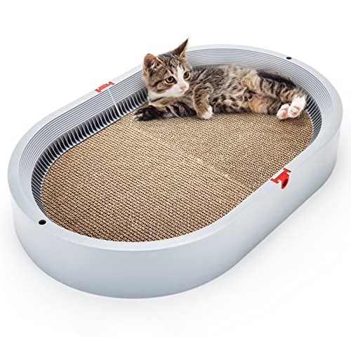 Extra großes ovales Kratzbett aus Karton, 66 x 43 cm, ABS-Material, Katzenkratzer für Indoor-Katzen und Kätzchen, Katzenkratz-Lounge, Katzenkratzunterlage – Katzenkratzschale von Socostar