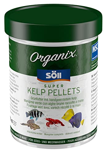 Söll 81911 Organix Super Kelp Pellets, 130 ml - Zierfischfutter mit Spurenelementen, Vitaminen, Proteinen und essenziellen Fettsäuren für Pflanzenfresser im Süß- und Meerwasseraquarium von Söll