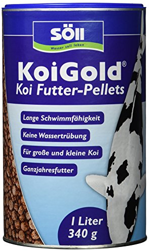 Söll KoiGold Futter-Pellets, 1 l - Ganzjahresfutter in Pelletform (2-6mm), Alleinfuttermittel für alle Koi, fördert Vitalität von Söll