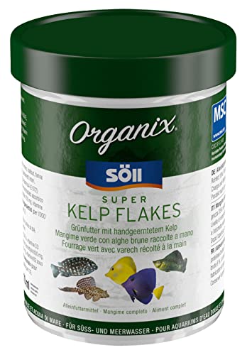 Söll 81914 Organix Super Kelp Flakes, 130 ml - Zierfischfutter mit Spurenelementen, Vitaminen, Proteinen und essenziellen Fettsäuren für Pflanzenfresser im Süß- und Meerwasseraquarium von Söll