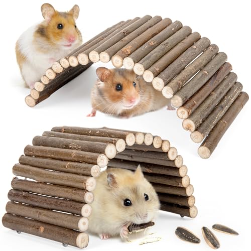 Sofier Hamsterspielzeug, 2 Stück, Hamsterbrücken, natürliches Holz, Versteck, Tunnel, Leiter, Hamsterkäfig, Zubehör, Kauspielzeug für Meerschweinchen, Ratten, Chinchilla von Sofier