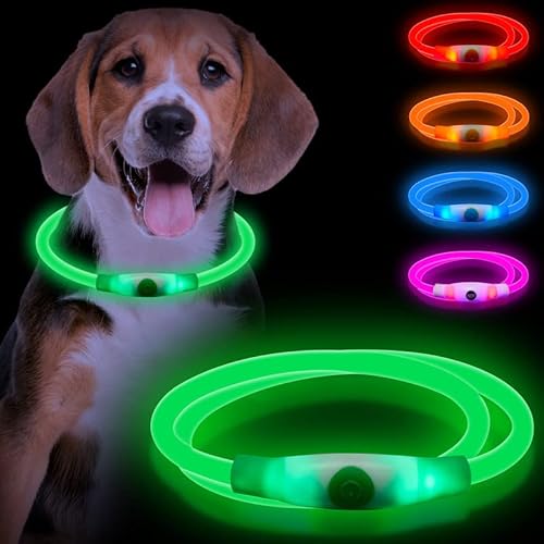 Sofore LED Leuchthalsband Hund für Dunkle Leuchthalsband Hund, USB Wiederaufladbar, 3 Blitzmodi, Leuchthalsband Hunde, Verstellbare Größe für Kleine, Mittelgroße und Große Hunde,Grün von Sofore