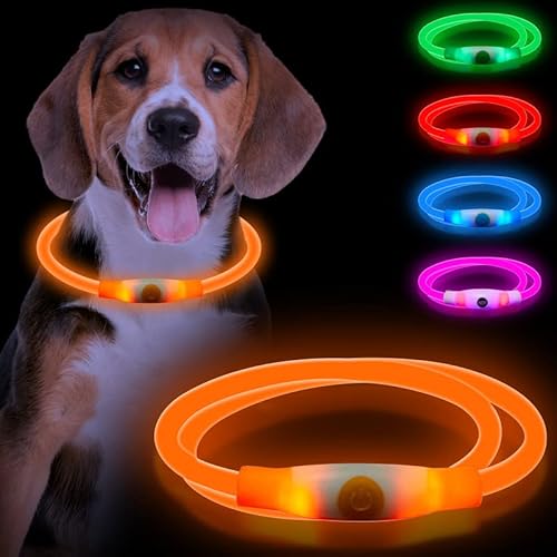 Sofore LED Leuchthalsband Hund für Dunkle Leuchthalsband Hund, USB Wiederaufladbar, 3 Blitzmodi, Leuchthalsband Hunde, Verstellbare Größe für Kleine, Mittelgroße und Große Hunde,Orange von Sofore