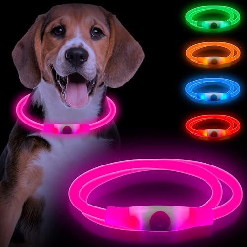 Sofore LED Leuchthalsband Hund für Dunkle Leuchthalsband Hund, USB Wiederaufladbar, 3 Blitzmodi, Leuchthalsband Hunde, Verstellbare Größe für Kleine, Mittelgroße und Große Hunde,Rosa von Sofore