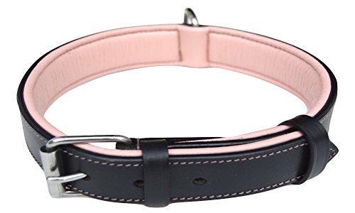 Luxuriöses Hundehalsband aus echtem Leder, zweifarbig, Schwarz und Pink, gepolstert, Größe M, stilvoll, weich, stark und bequem von Soft Touch Collars