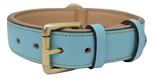 Soft Touch Collars Gepolstertes Hundehalsband, Leder, Größe L, Türkis mit beigefarbener Polsterung, 61 cm lang x 3,8 cm breit, Halsumfang passend für 45,7 cm bis 53,3 cm, echtes Leder von Soft Touch Collars