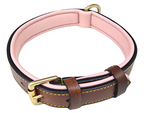 Soft Touch Collars Hundehalsband Leder gepolstert braun mit hellrosa Polsterung Größe M Echtleder von Soft Touch Collars