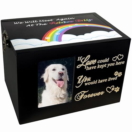 Sofunii Haustierurnen für Hunde oder Katzen, Asche, Holzbeerdigung, Gedenkbox mit Bilderrahmen, Regenbogenbrücke, Andenken mit schwarzem Flanell als Futter, Gedenkgeschenk für Haustiere, Größe L von Sofunii