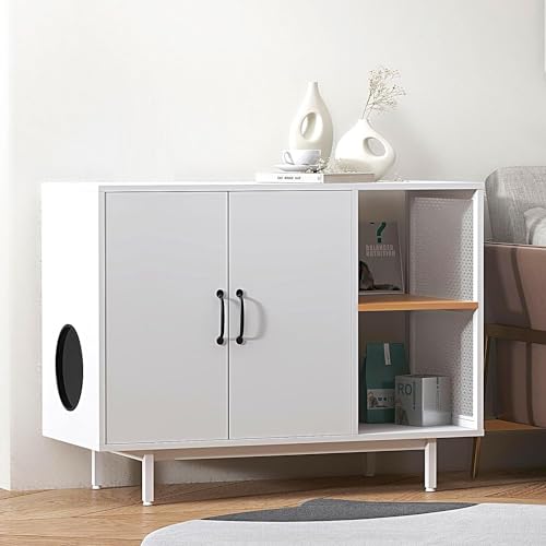 SogesHome Konsolentisch Konsolenschrank Beistellschrank Sideboards Kommode als Katzenhaus Katzenhöhlen mit Regal Türen und Höhle für Katze von SogesHome