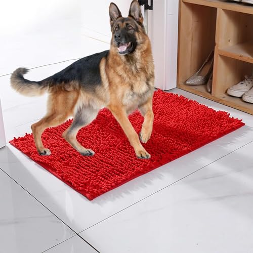 Fußmatte for Hunde, Rutschfester, maschinenwaschbarer Eingangsteppich aus Mikrofaser, sehr saugfähig, Willkommensmatte for schlammige, nasse Schuhe und Pfoten, Fußmatte for Hunde(Red,50x80cm) von Sohodoo