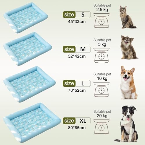 Kühlmatte for Katzen und Hunde, Kühlbettmatten, Welpenkühlkissen, Katzenkühlmatte, Kühlbettmatten, Kühlendes Haustier-Eiskissen, Katzen-Rattanmatte, Nest, waschbar, selbstkühlende Eisseide(Blau,M) von Sohodoo