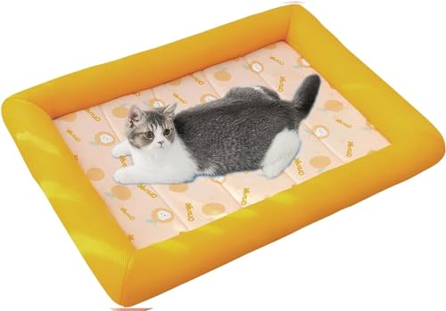 Kühlmatte for Katzen und Hunde, Kühlbettmatten, Welpenkühlkissen, Katzenkühlmatte, Kühlbettmatten, Kühlendes Haustier-Eiskissen, Katzen-Rattanmatte, Nest, waschbar, selbstkühlende Eisseide(Orange,S) von Sohodoo