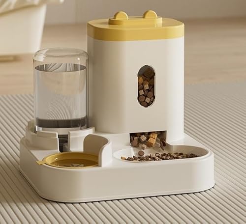 Sohodoo All-in-One-Katzenpflegestation: Automatischer Wasserbrunnen und programmierbarer Futterspender(Yellow) von Sohodoo