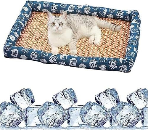 Sohodoo Kühlbettmatten Katzenkühlmatte Welpenkühlkissen Hundekühlmatte Kühlendes Haustier-Eiskissen Katzen-Eiskissen Haustierkühlmatten Haustier-Eiskissenmatte Haustiergewebe(A,40 * 50cm) von Sohodoo