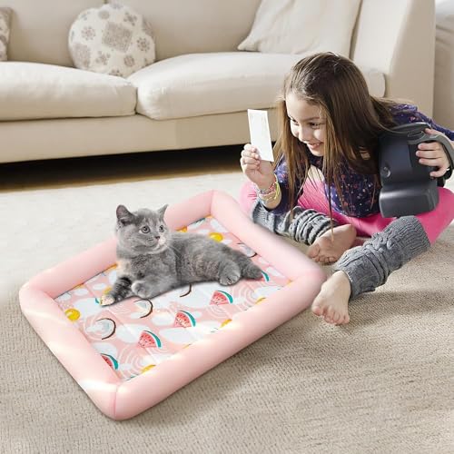 Sohodoo Kühlbettmatten Welpenkühlkissen Katzenkühlmatte Kühlmatte for Katzen Hunde Kühlendes Haustier-Eiskissen Kühlbettmatten Katzen-Eismatte Haustier-Pad-Decke(Rosa,XL) von Sohodoo