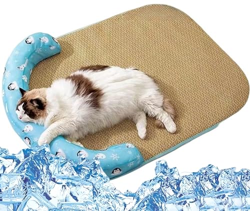 Sohodoo Kühlendes Haustier-Eiskissen, Haustier-Kühlkissen, Katzen-Kühlmatte, Hunde-Kühlmatte, waschbare, gewebte Katzen-Eismatte for Katzen und Hunde(Color:Blue,Size:M(60 * 45cm)) von Sohodoo