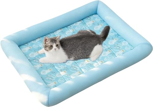 Sohodoo Kühlkissen for Welpen Kühlmatte for Katzen Kühlmatte for Katzen Kühlbettmatten for Hunde Katzen-Eismatte Kühlbettmatten Katzen-Rattanmatte Nest Haustier-Kühlmatten(Blau,XL) von Sohodoo