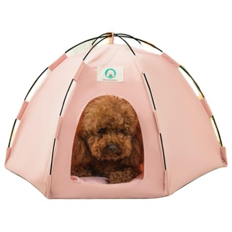 Welpenzeltbett, Katzenzeltbett, Hundezelt for draußen, Haustierzelt, for den Außenbereich, waschbar, leicht zu reinigen, Katzenhütte, Belüftung, Welpenhütte, atmungsaktiv (Color : Pink, Size : M (58 von Sohodoo