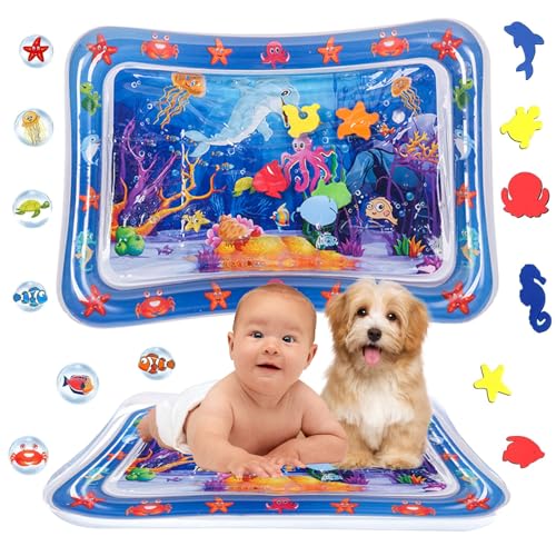 Wassermatte Baby Spielzeug, Sensorische Wasser Spielmatte, Aufblasbare Wassermatte Wasserbett für Haustier, Sensory Water Playmat für Katzen Hunde, Wassermatte Sensorisches Spielzeug für Kinder von SolWonder