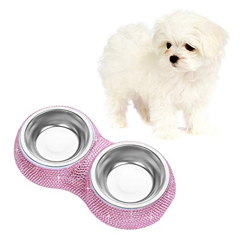 Soleebee Bling Strass Haustier Hundefutter Hunde Fressnapf Wasser Futterspender Schüssel Doppelgebrauch Teller - Rosa von Soleebee