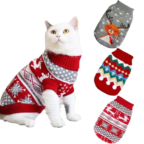 Soleeya 3 Stück Hundepullover Weihnachten Hund, 3 Stile Pulli Hund Weihnachten Wärme Weihnachts Hundepullover Weiche Hundepullover Kleine Hunde Weihnachten Katzen für Kleine Haustiere von 2-9kg (S) von Soleeya