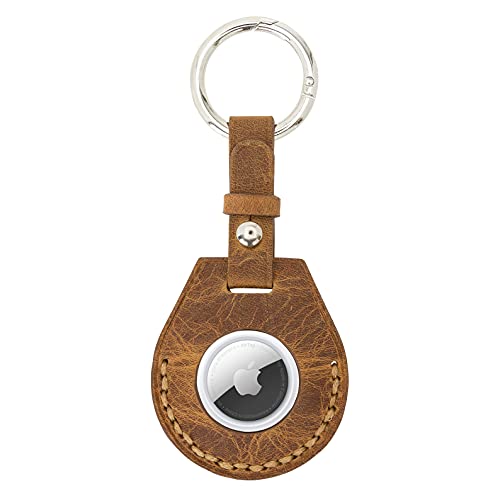 Solo Pelle Lederhülle kompatibel mit dem neuen AirTag 2021, AirTag Zubehör mit Schlüsselanhänger/Taschenanhänger/Kofferanhänger/Gepäckanhänger/Hundehalsband Anhänger (Camel Braun) von Solo Pelle