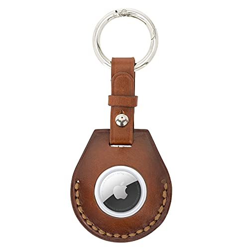 Solo Pelle Lederhülle kompatibel mit dem neuen AirTag 2021, AirTag Zubehör mit Schlüsselanhänger/Taschenanhänger/Kofferanhänger/Gepäckanhänger/Hundehalsband Anhänger (Cognac Braun) von Solo Pelle