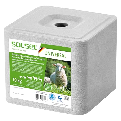 SOLSEL Leckstein UNIVERSAL 10kg ohne Kupfer | Mineralfuttermittel für Rinder Pferde Ziegen Schafe Wild | Hochwertige gesunde Mineralquelle von Solsel