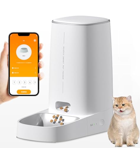 Futterautomat für Katzen, 4L Katzenfutter Automat APP Gesteuert, Automatischer Futterspender für Katzen/Hunde, Zeitgesteuerte Fütterung, Akku- & Netzbetrieben (EIN Napf, WLAN-Version) von Somedy