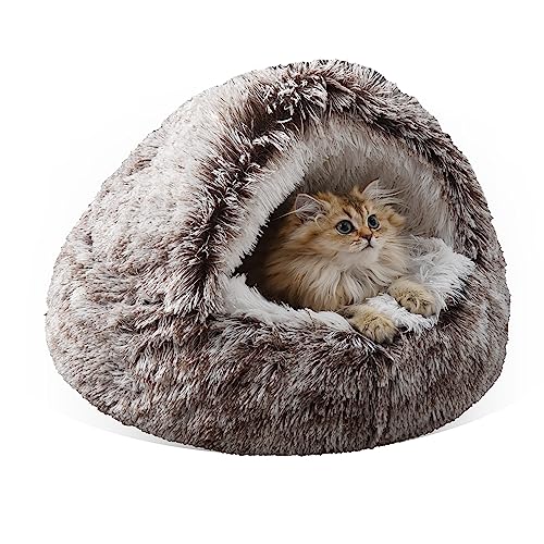 Katzenbett, rund, Plüsch, Katzenbett, Höhle für Hunde und Katzen, selbstwärmendes Haustierbett mit nicht zusammenklappbarem Bezug für Indoor-Katzen oder kleine Hundebetten, 50.8 cm, gradueller Kaffee von Something Different