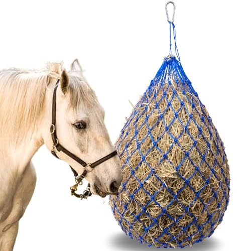 Sonekin Heunetz für Pferde, Leicht zu Befüllen Heuraufe Pferd, 5x5cm Maschenweite, 90x50cm Heunetz Engmaschig, Heusack Geeignet für Pferde, Ziegen, Rinder (Blau) von Sonekin
