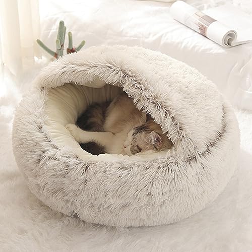 Katzenbett, Höhle, rund, weiches Plüsch, mit Kapuze, Donut, flauschiges Haustier-Schlafbett, selbstwärmendes Kuschelkissen für den Innenbereich, kleine, mittelgroße Hunde und Katzen, 50 x 50 cm von Sonhomay