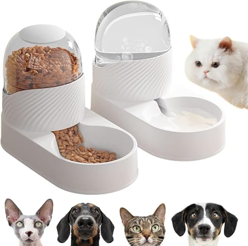 Sonhomay Pet Feeder und Waterer Set 2L Automatischer Hund Katze Schwerkraft Futterspender und Wasserspender 2 in 1 Katzenfutter Wasserspender von Sonhomay