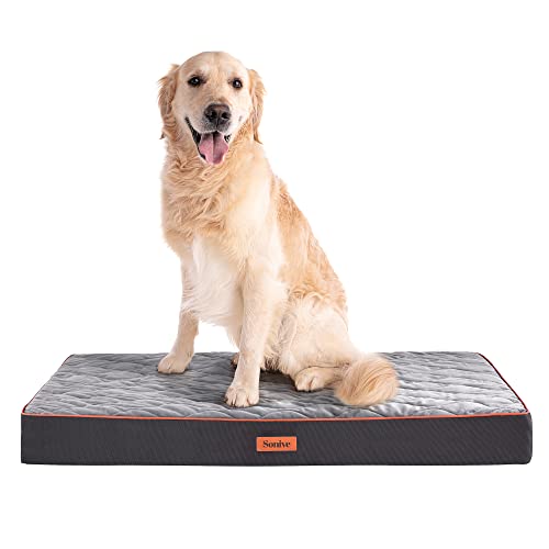 Sonive Orthopädisches Hundebett flaushige Hundematte mit eierförmiger Kistenschaum, waschbares abnehmbares weiches Katzenbett,große Hunde/Katzen Grau 104x74x8cm von Sonive