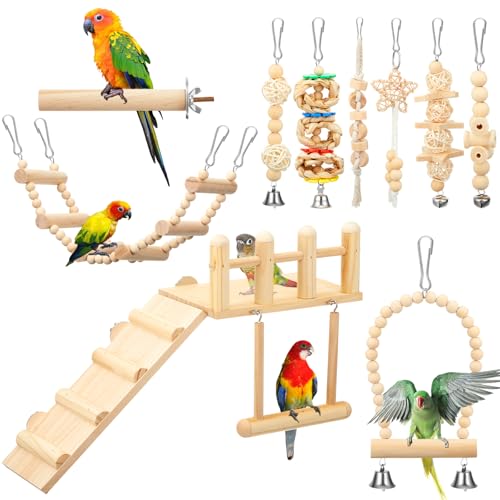 Vogelkäfig-Spielzeug für Papageien, Wellensittiche, Nymphensittiche, Vogelkäfig-Spielzeug für Papageien, Wellensittiche, Nymphensittiche, Vogelstangen, Plattform mit Kletterleiter, Sittich, von Sonwyoung