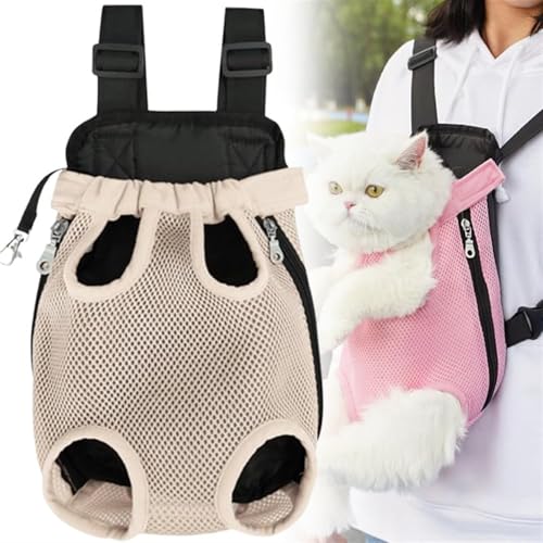 Furry Pawsy-Tragetasche, vordere Brusttasche für Katzen, Rucksack-Tragetasche für kleine Hunde, Sling-Rucksack für Welpentrage, Reisetasche für die vordere Tragetasche, Haustier-Reisetrage(Beige,L) von Sopannoxii