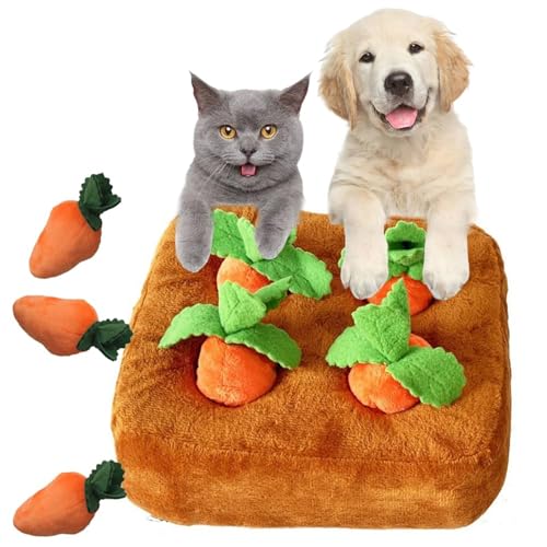 Karotten-Katzen-Patch-Spielzeug, Karotten-Hunde-Puzzle-Spielzeug, Karotten-Schnüffelmatte, kreative ausgestopfte Beißkarotte, fördert das Training von Haustieren, interaktives Feder-Katzenspielzeug(4 von Sopannoxii